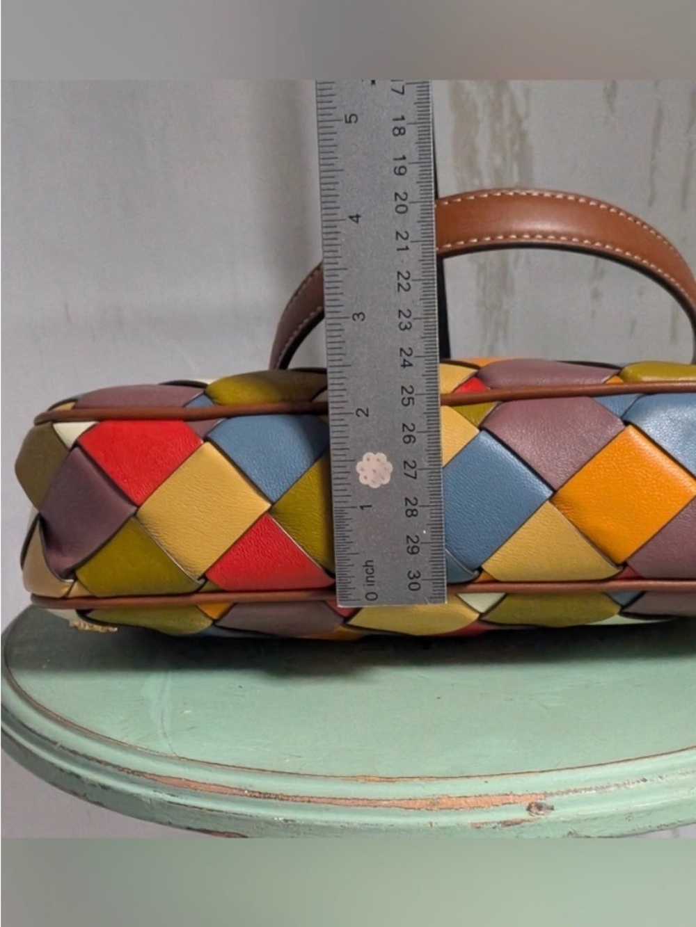 Tory Burch Patchwork Woven Leather 151 Small Crescent Handbag- 3 Carry Options - Picture 6 of 10